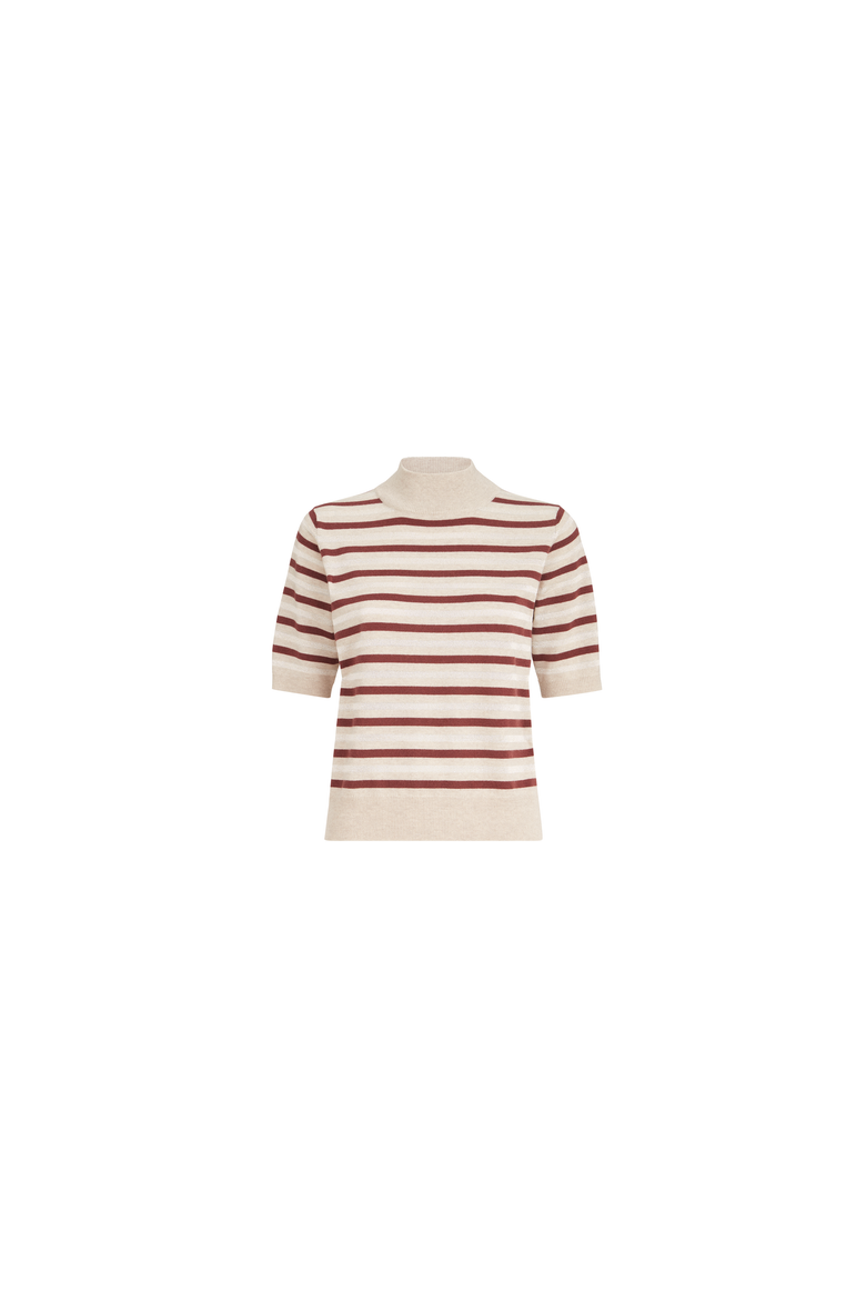 Virgin wool, cashmere and silk knit t-shirt with sparkling stripes, Alternate, color, Multicoloured