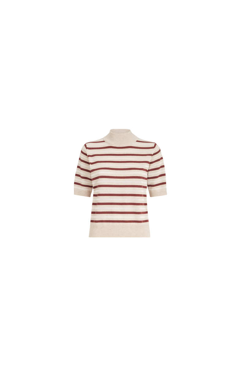 Brunello Cucinelli Virgin wool, cashmere and silk knit t-shirt with sparkling stripes, Alternate, color,