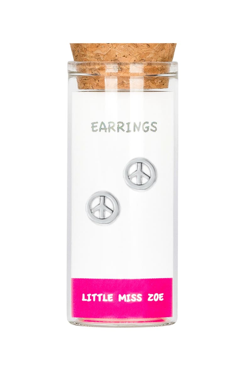 Kids' Sterling Silver Peace Stud Earrings in Gift Bottle, Main, color, Silver