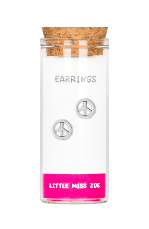 Kids' Sterling Silver Peace Stud Earrings in Gift Bottle