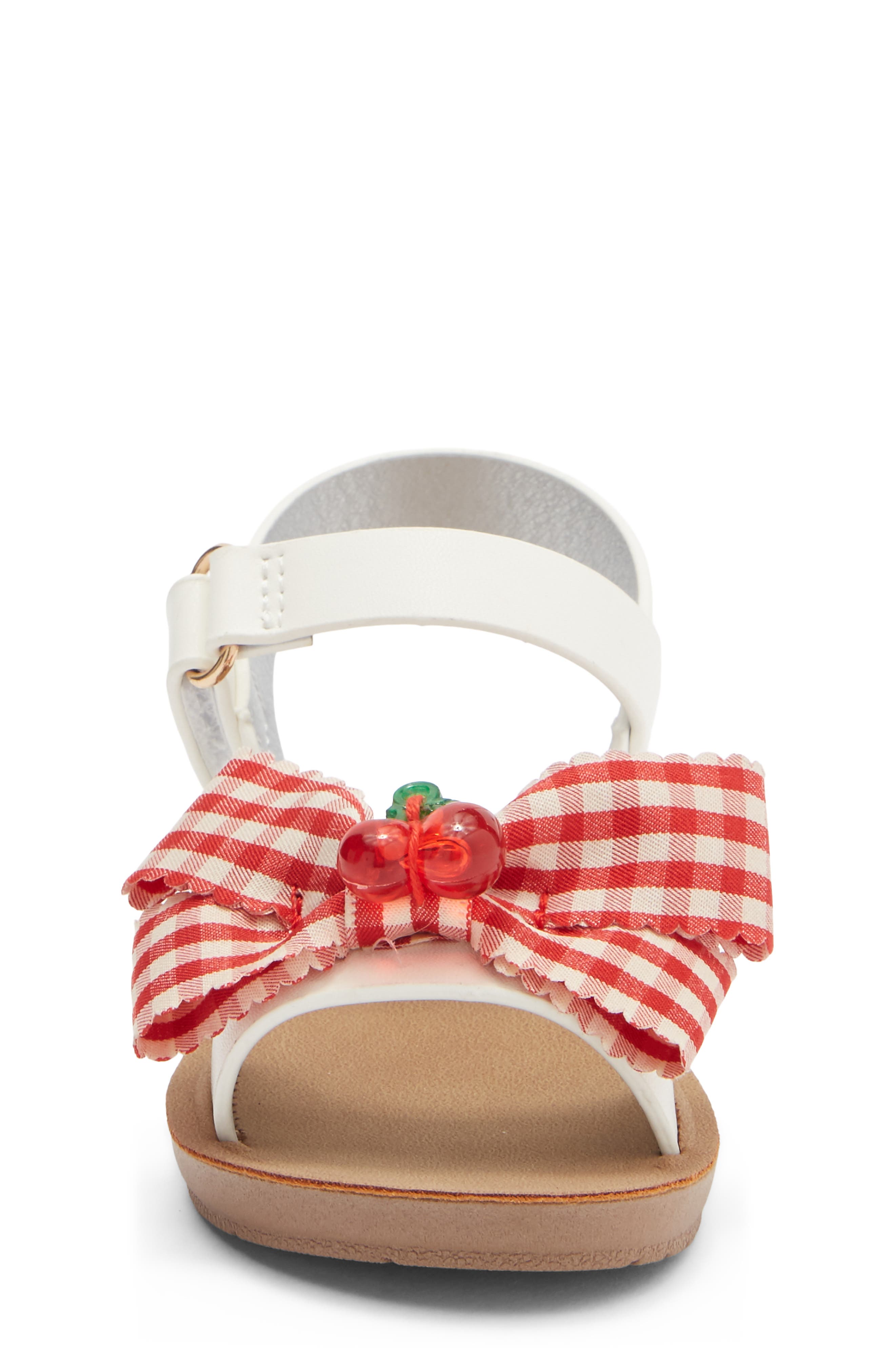 bebe Kids' Cherry Gingham Bow Sandal, Alternate, color, White
