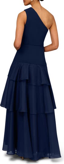 Tiered One-Shoulder Ballgown