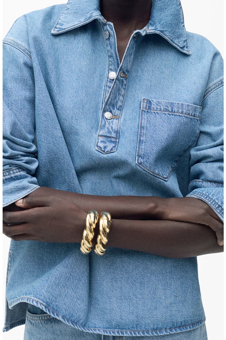 Denim Popover Top, Main, color, MEDIUM BLUE