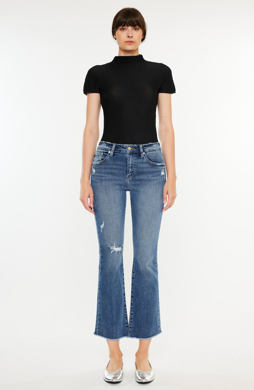 Kancan Honey Essentials High Rise Cropped Bootcut Jeans In Blue