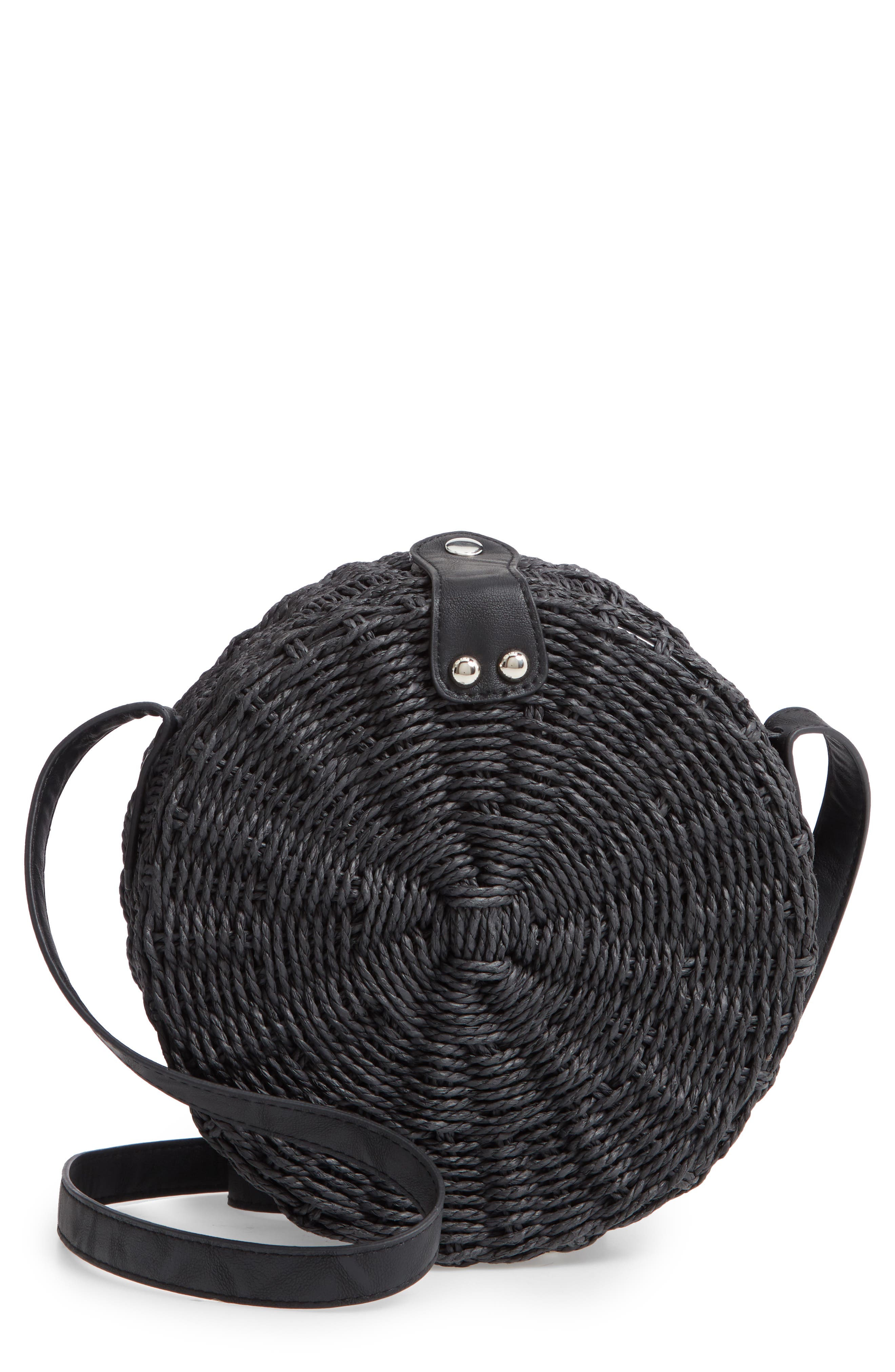 Barbar Straw Crossbody Bag, Main, color, BLACK