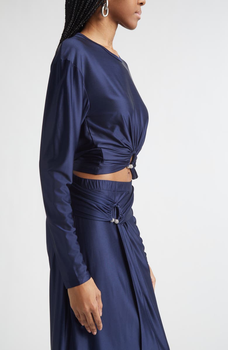 Rabanne Pierced Satin Crop Top, Alternate, color, Deep Navy