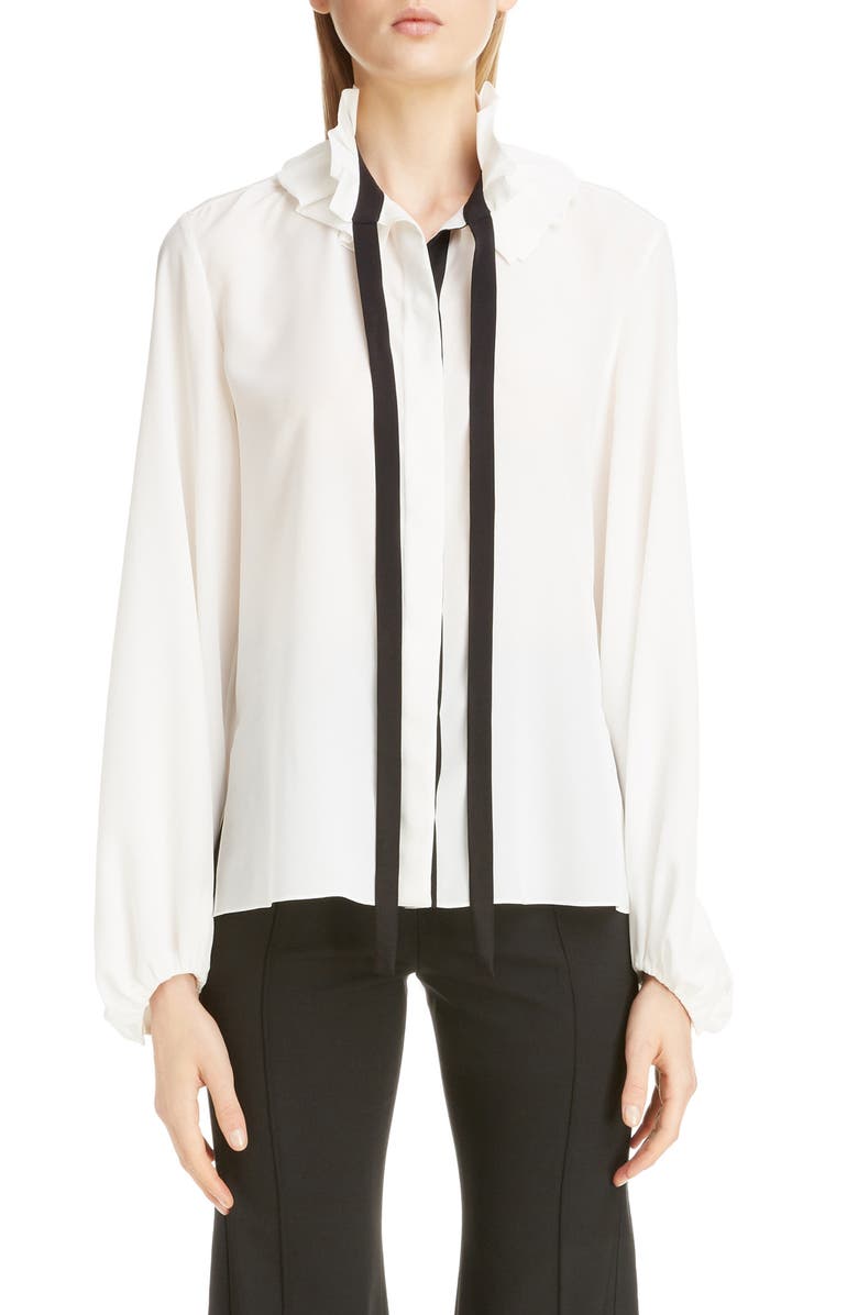 Chloé Ruffle Tie Neck Silk Blouse, Main, color, 