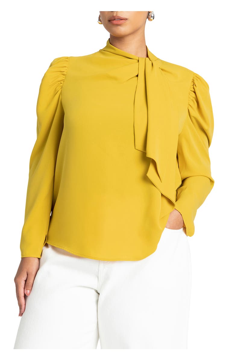 ELOQUII Drape Front Blouse, Main, color, Marigold