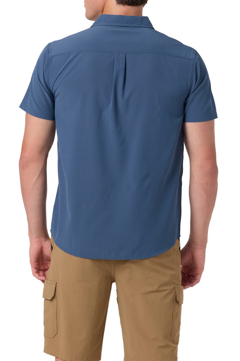 TRVLR Perforated Performance Short Sleeve Button Up Shirt, Alternate, color, DARK SLATE