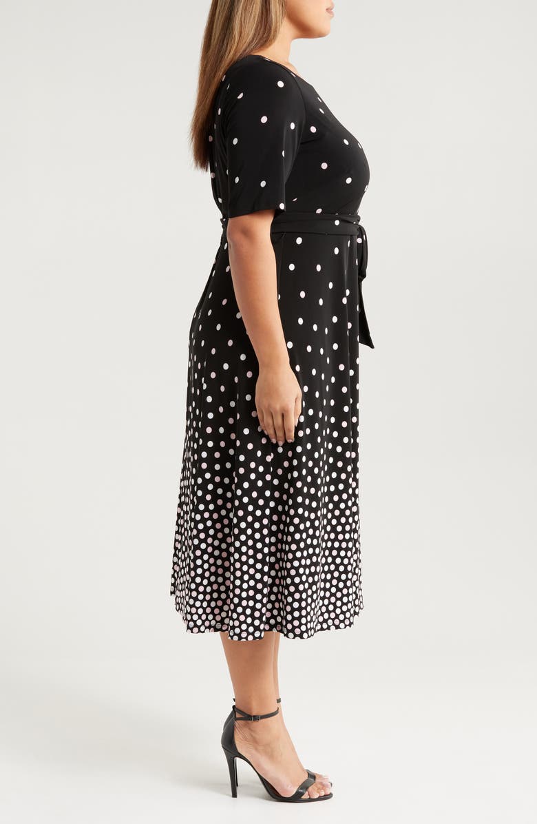 KASPER Long Sleeve Belted Fit & Flare Dress, Alternate, color, Black Multi