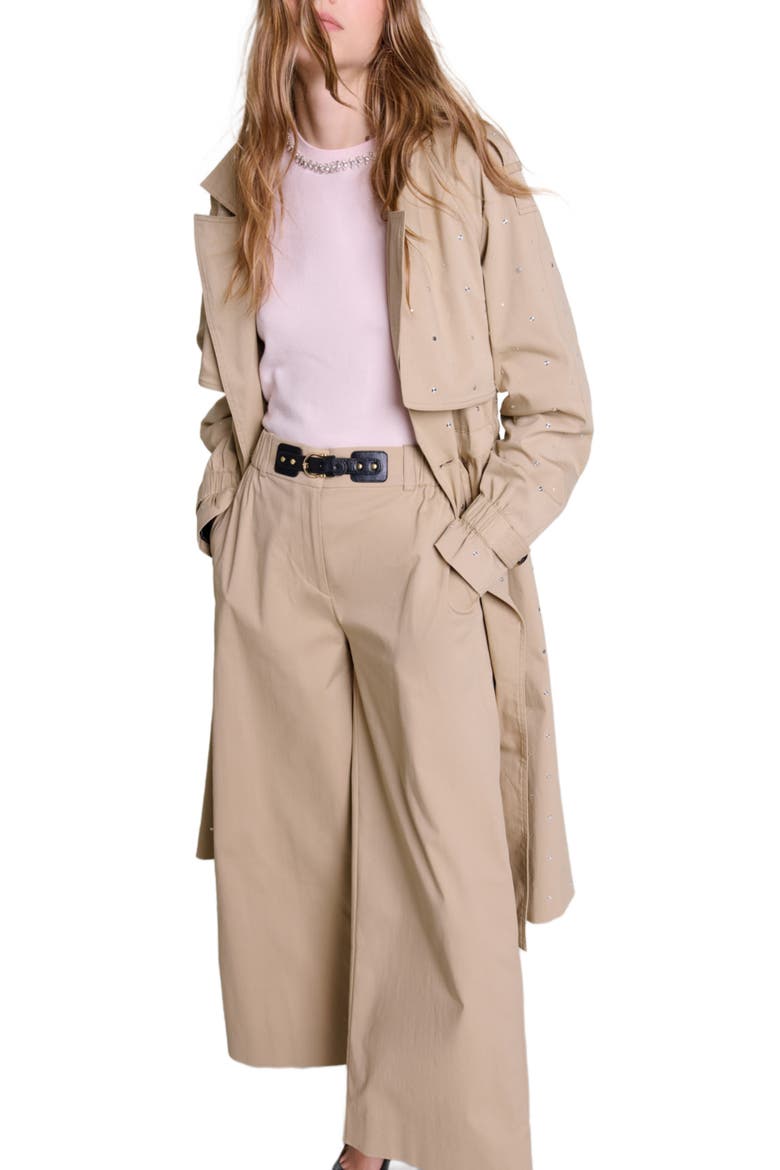 Studded elastic waist trench coat, Alternate, color, Beige