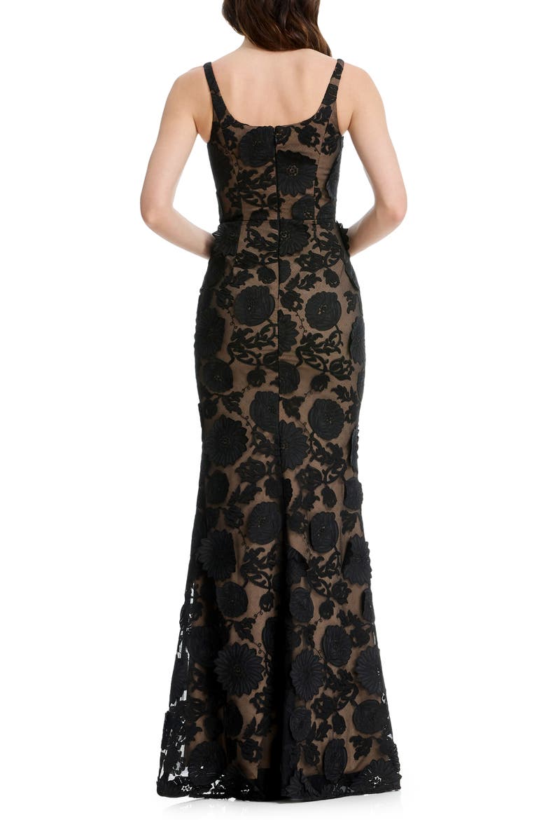 Lorena Floral Appliqué Mermaid Gown, Alternate, color, BLACK/ BEIGE