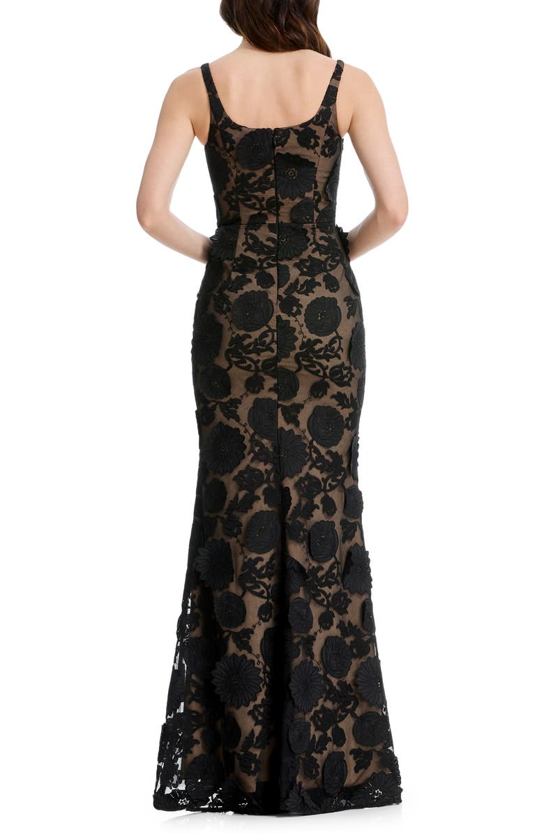 Dress the Population Lorena Floral Appliqué Mermaid Gown, Alternate, color, Black/ Beige