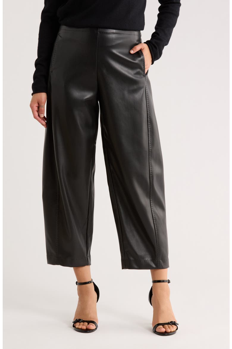 Faux Leather Barrel Pants, Main, color, BLACK