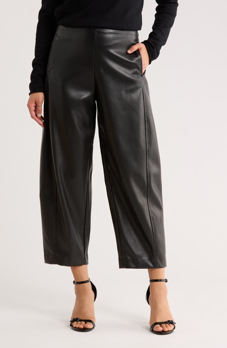MAX STUDIO Faux Leather Barrel Pants, Main, color, Black