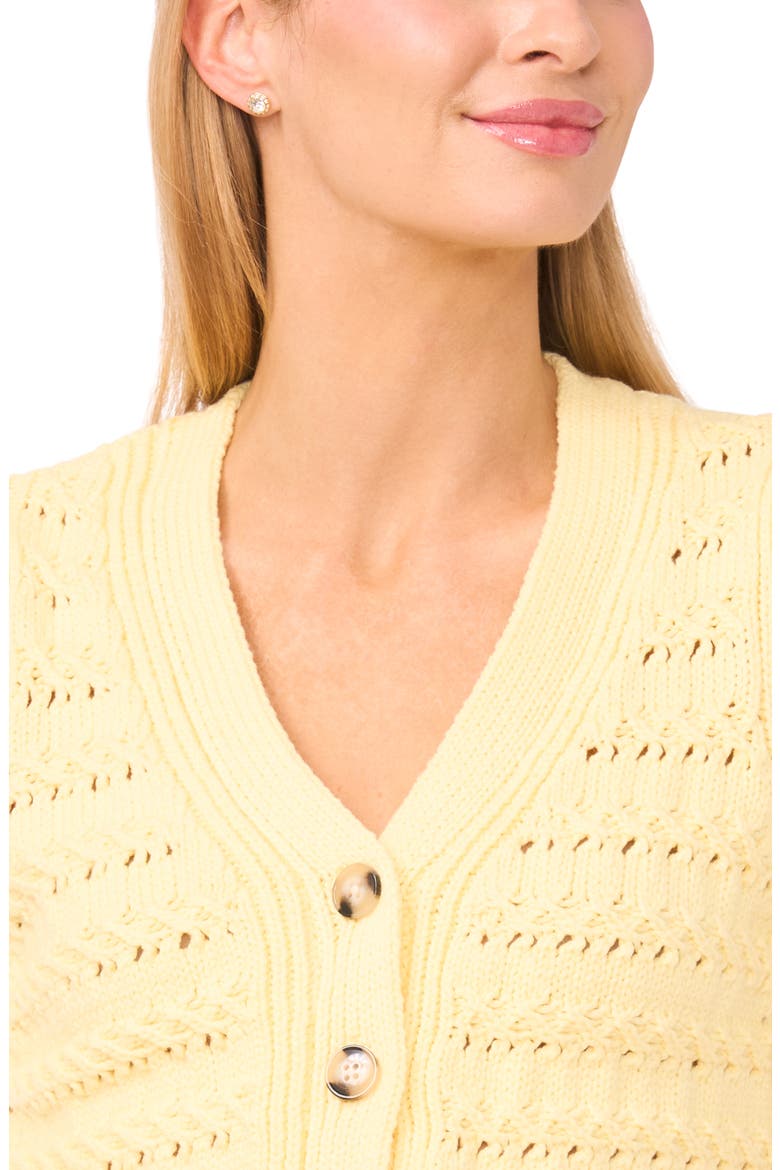 Open Stitch Puff Sleeve Cardigan, Alternate, color, PASTEL YELLOW