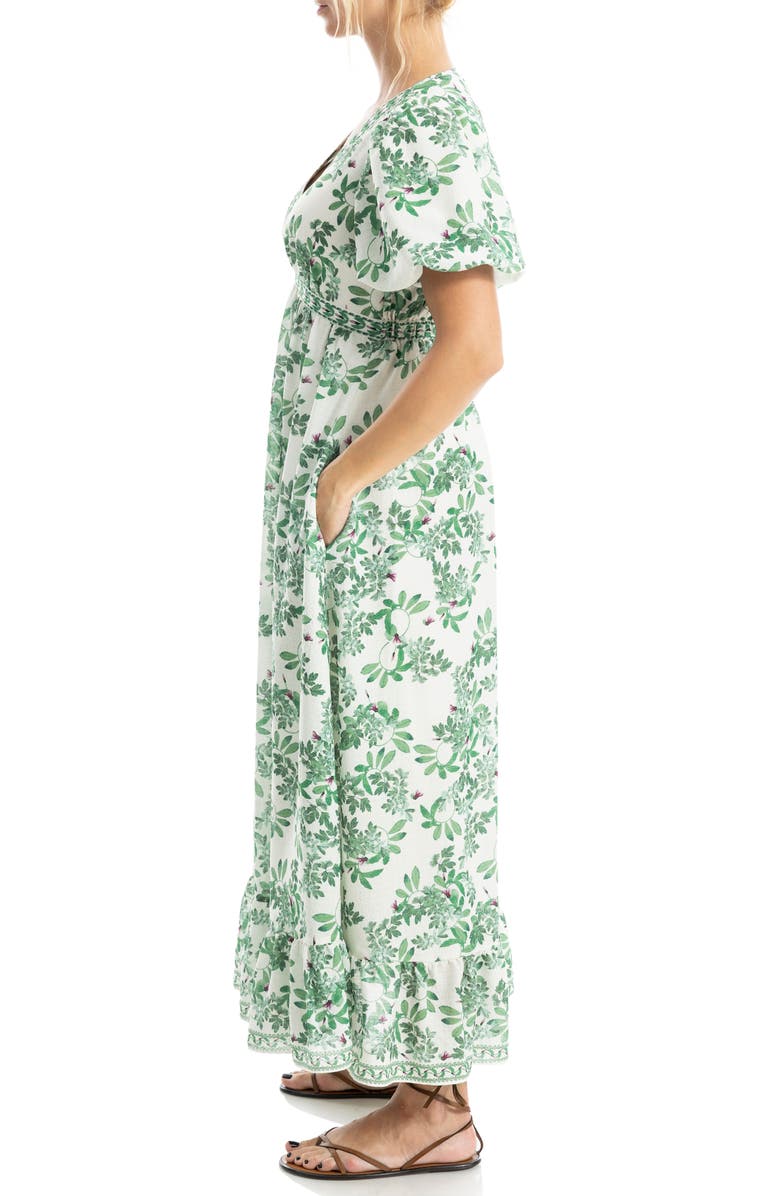 MAX STUDIO Flutter Sleeve Empire Waist Maxi Dress, Alternate, color, Ivory/ Green