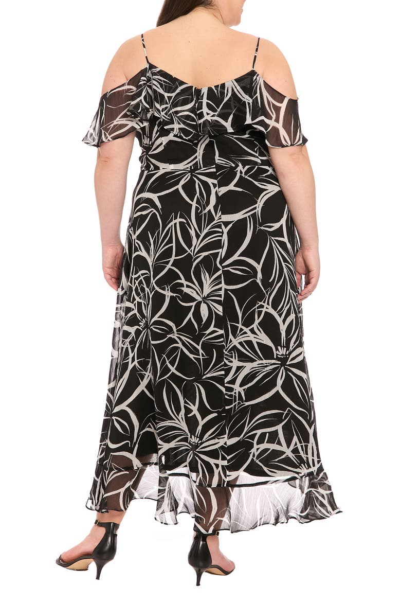Cold Shoulder Wrap Maxi Dress, Alternate, color, BLACK/ WHITE
