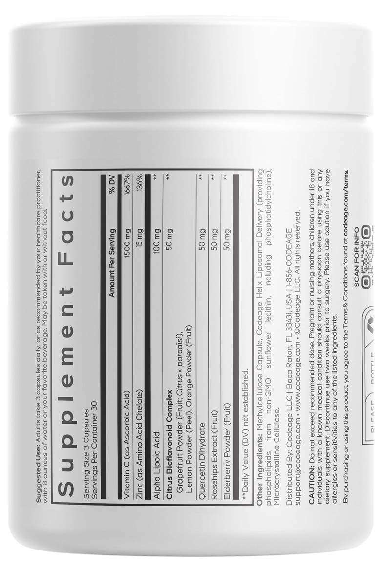 Liposomal Vitamin C, Zinc, Elderberry, Citrus Bioflavonoids, ALA, Quercetin, Alternate, color, White