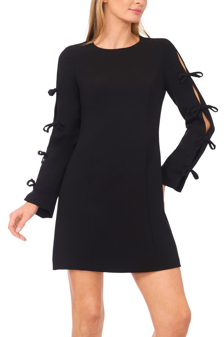 Bow Long Sleeve Sheath Dress, Alternate, color, RICH BLACK