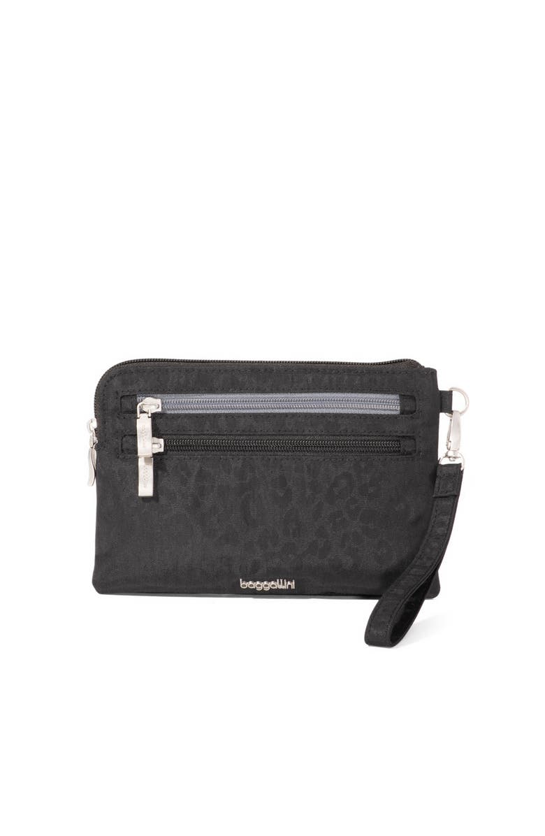BAGGALLINI RFID Currency Organizer Wristlet, Main, color, Black Cheetah Emboss