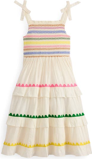 Kids' Odette Smocked Bodice Tiered Cotton Sundress