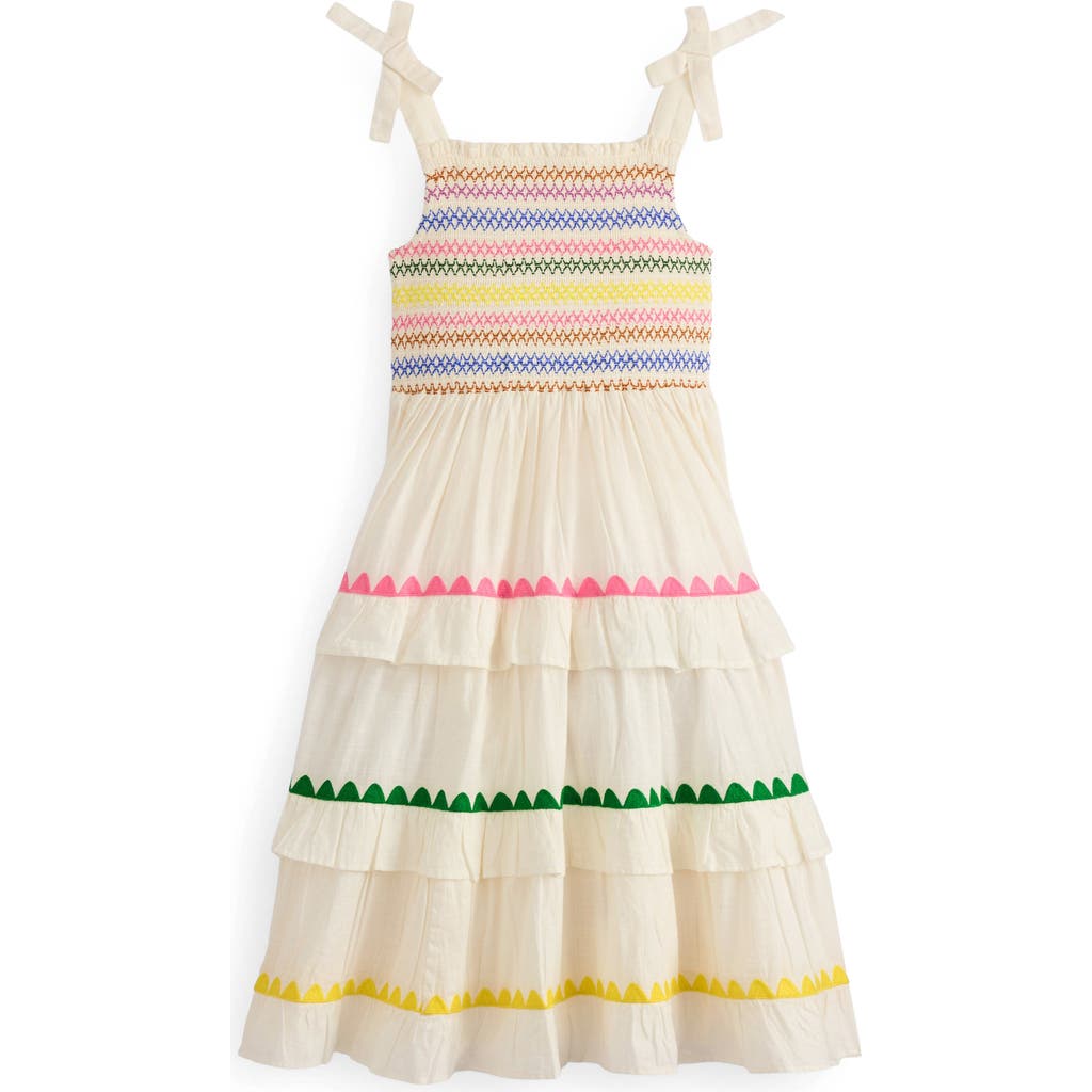 Mini Boden Kids' Odette Smocked Bodice Tiered Cotton Sundress In Multi