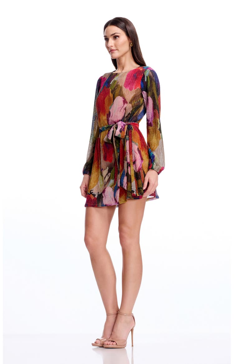 Kirsi Metallic Print Long Sleeve Minidress, Alternate, color, BRIGHT ROSE MULTI