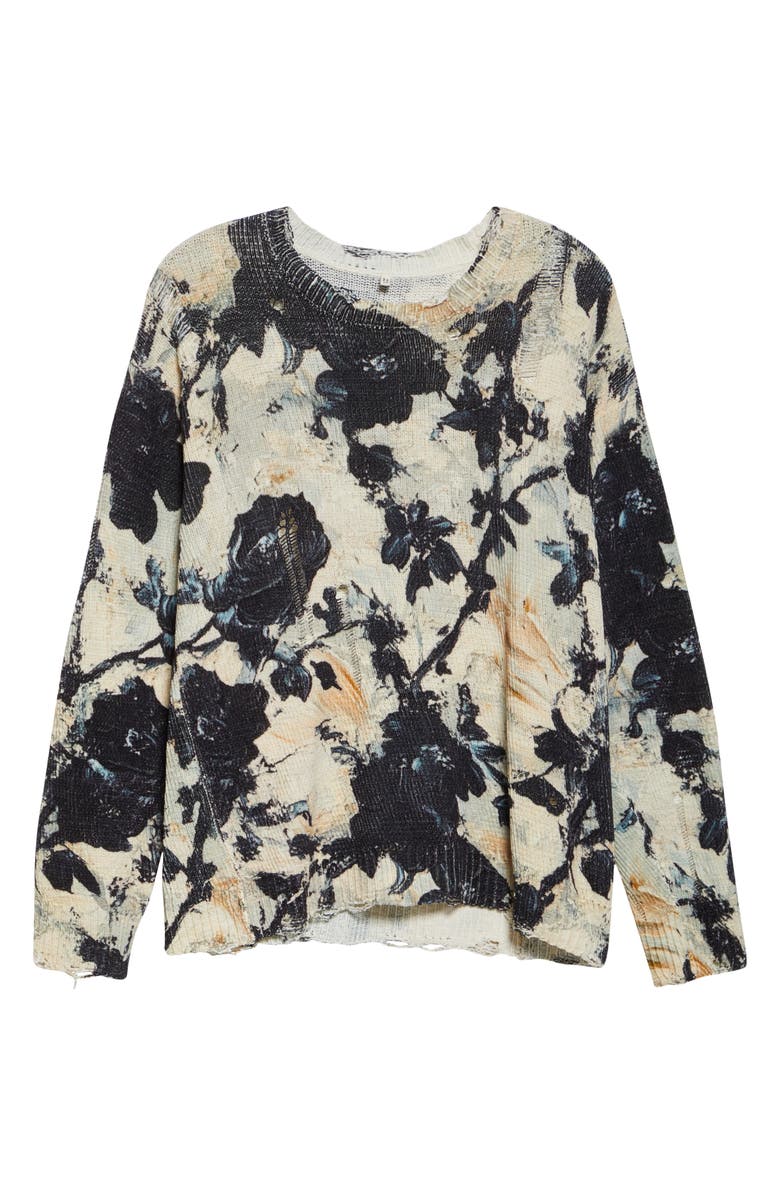 R13 Distressed Floral Cotton Sweater, Alternate, color, Black And Cream Floral