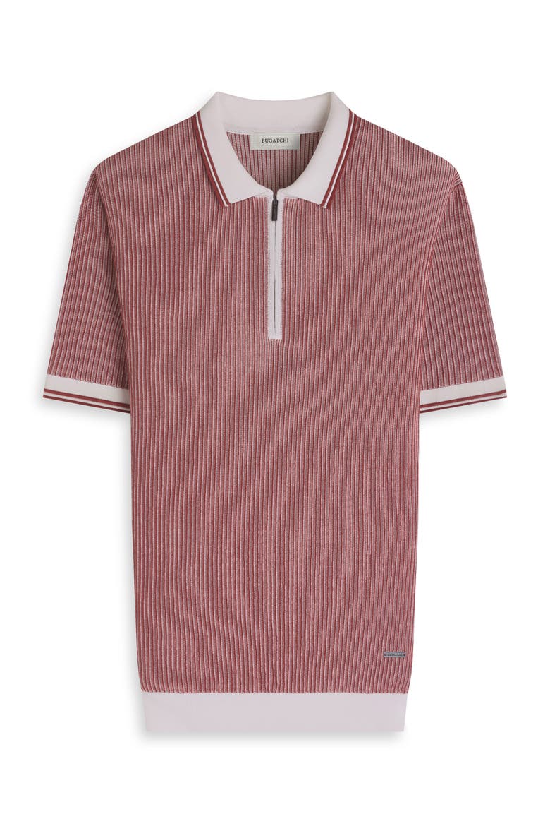 Ottoman Stitch Cotton & Silk Quarter Zip Polo Sweater, Alternate, color, RIO RED
