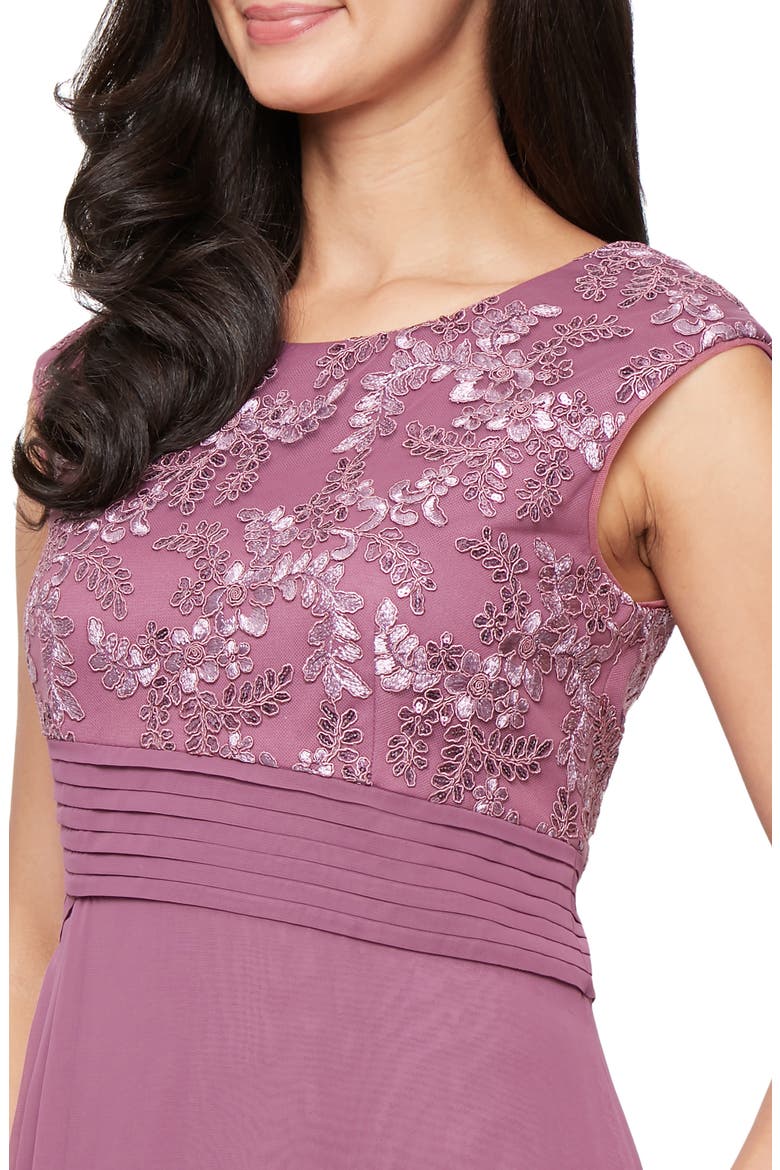 Embroidered Empire Waist Cocktail Dress, Alternate, color, DARK MAUVE