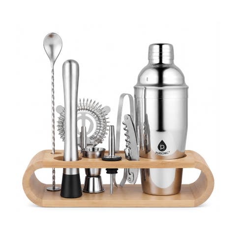 10-Piece Bartender Set with Wooden Stand