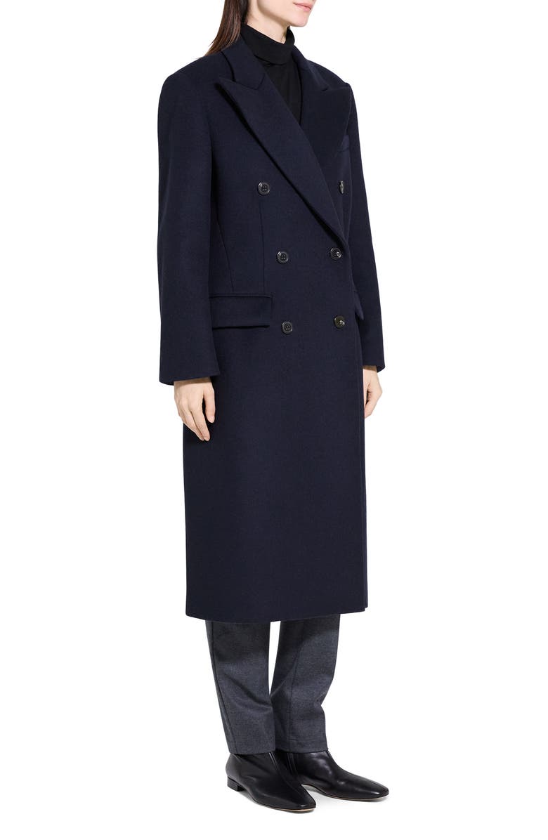Theory Peak Lapel Double Breasted Wool Blend Coat, Alternate, color, Baltic