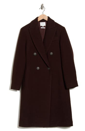 Vince Double Breasted Textured Wool Coat In Brown