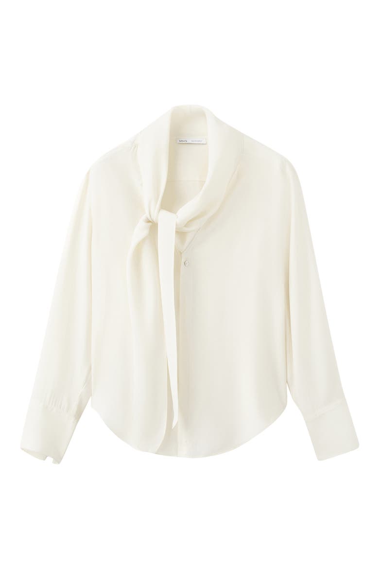Scarf Neck Button-Up Top, Alternate, color, ECRU