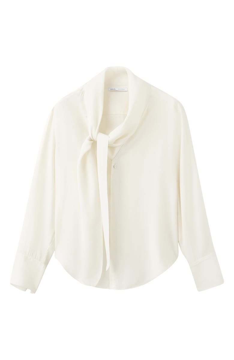 MANGO Scarf Neck Button-Up Top, Alternate, color, Ecru