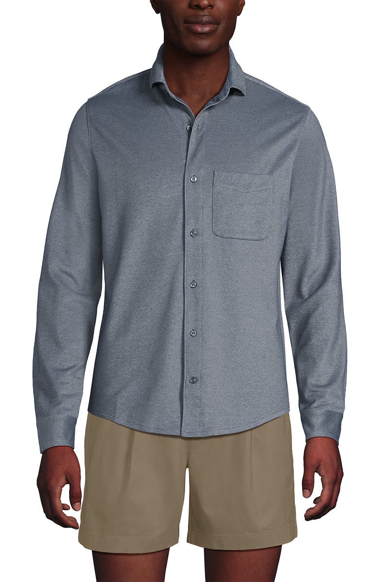 Lands' End Long Sleeve Knit Travel Kit Oxford Shirt, Main, color, Steel Gray Birdseye