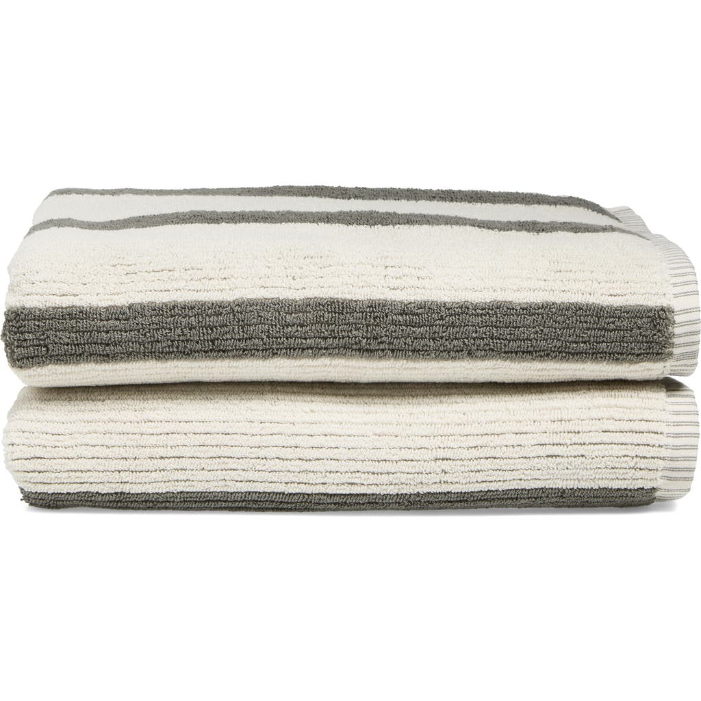 Nordstrom Rack 2-pack Reversible Stripe Bath Towel In Green