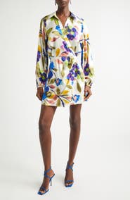 Ramy Brook Printed Carolyn Wrap Front Long Sleeve Silk Blend Dress