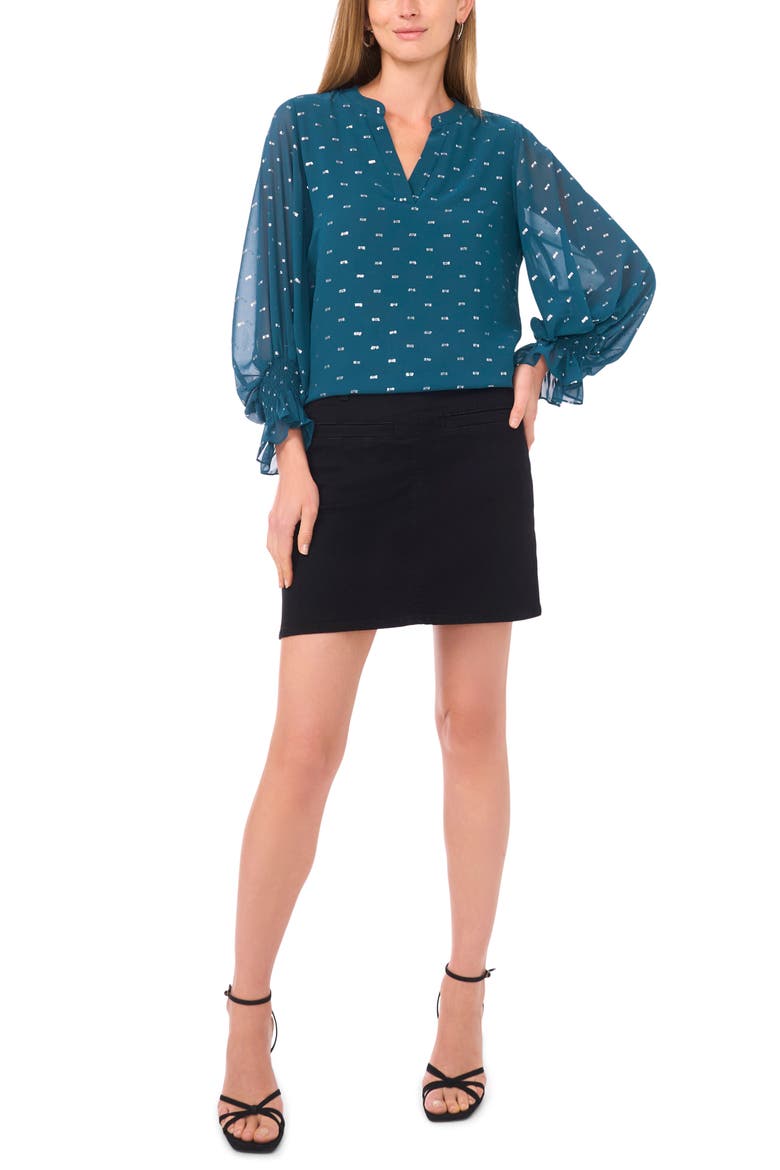 Metallic Ruffle Cuff Top, Alternate, color, DEEP TEAL