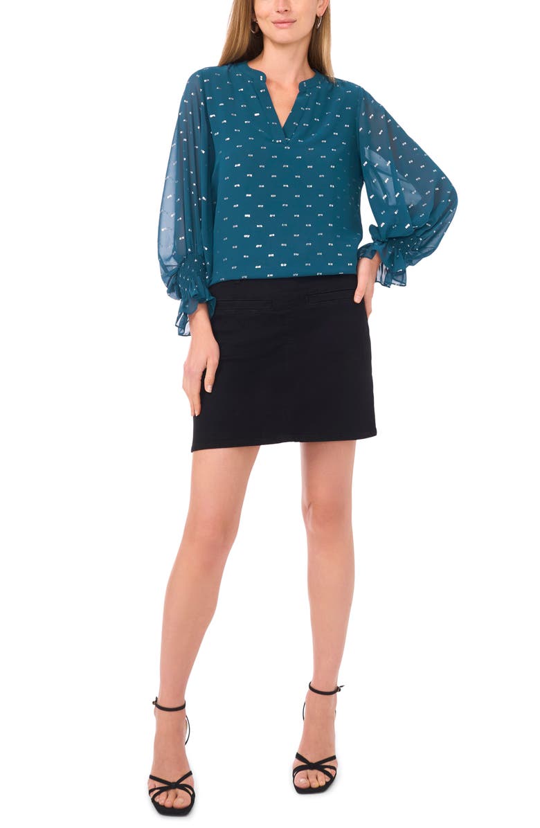 Vince Camuto Metallic Ruffle Cuff Top, Alternate, color, Deep Teal