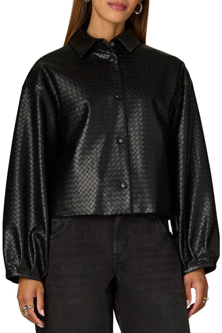 Blouson Sleeve Faux Leather Jacket, Main, color, BLACK