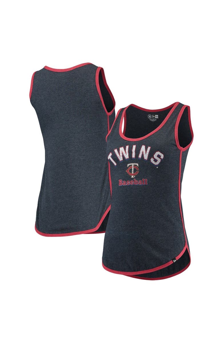 New Era Women's New Era Heathered Navy Minnesota Twins Contrast Binding Scoop Neck Tank Top, Alternate, color, 