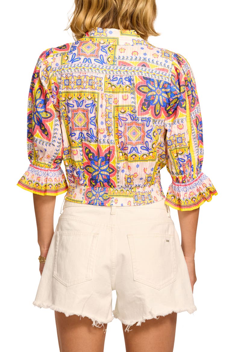 Zola Tile Print Tie Front Shirt, Alternate, color, WHITE PIAZZA