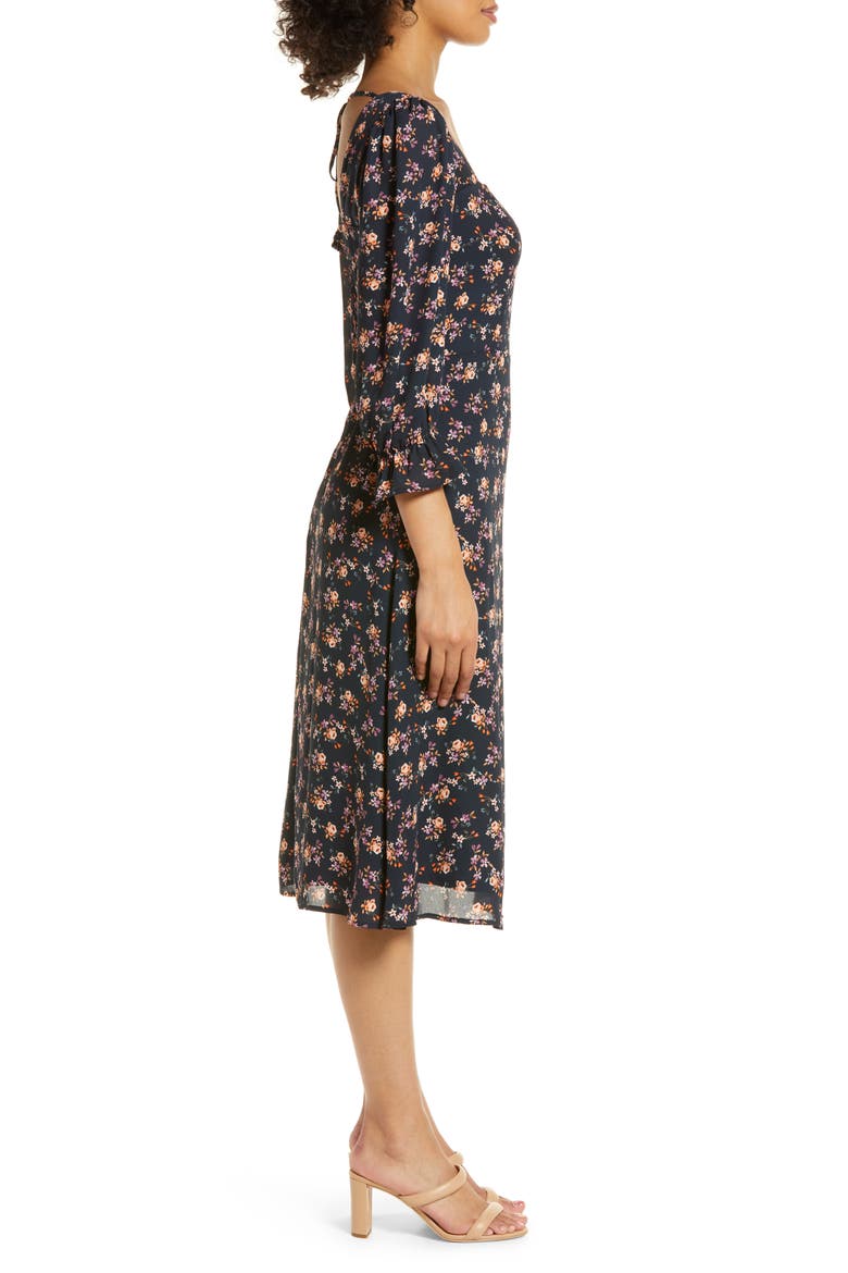 Floral Bell Sleeve Midi Dress, Alternate, color, BLACK MULTI
