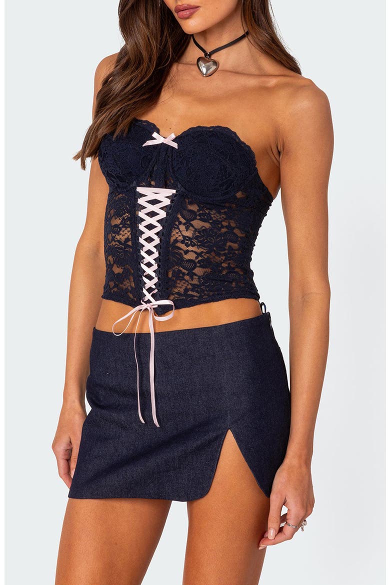 Lace Corset Strapless Top, Alternate, color, NAVY