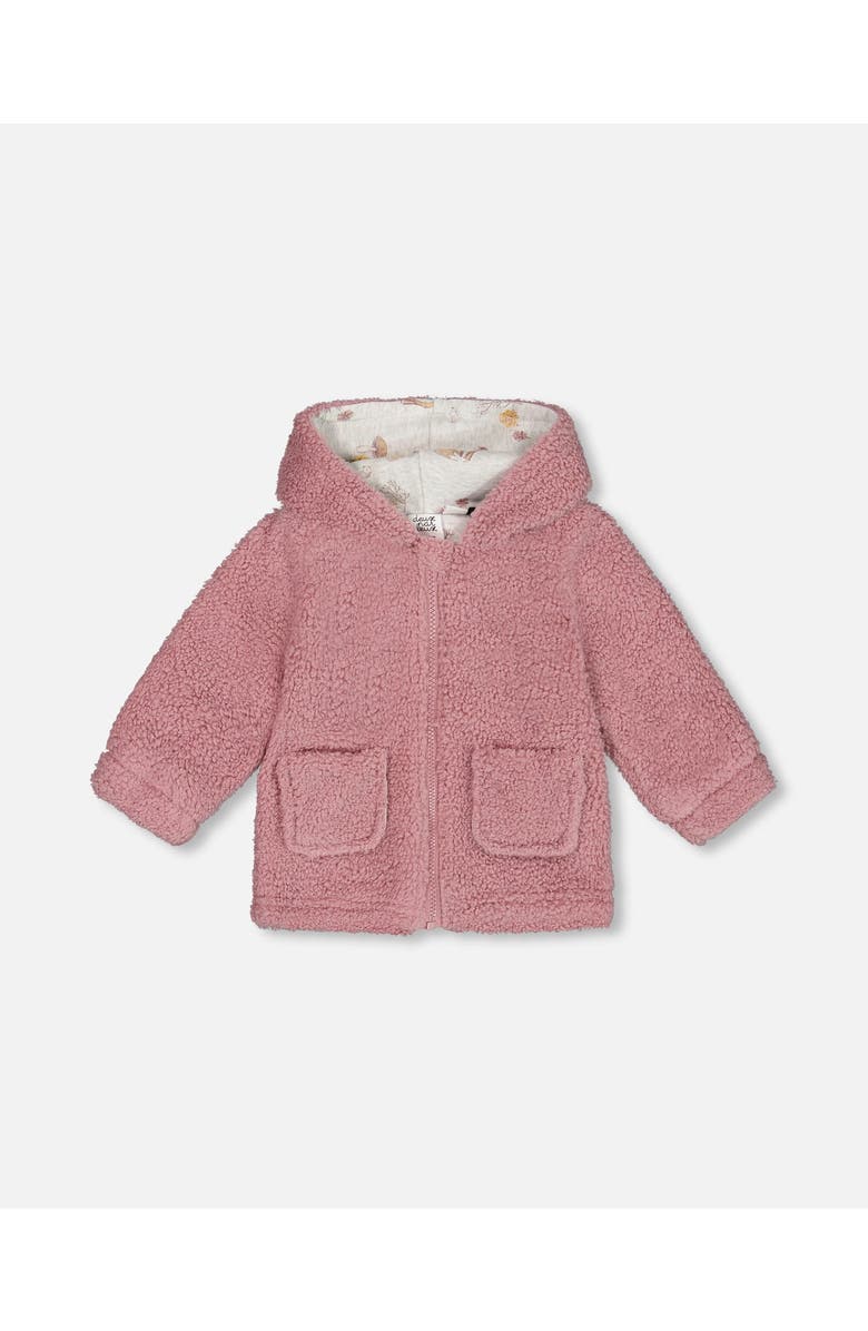 Deux par Deux Baby Girl's Soft Fleece Hooded Zip Jacket Woodrose, Main, color, 