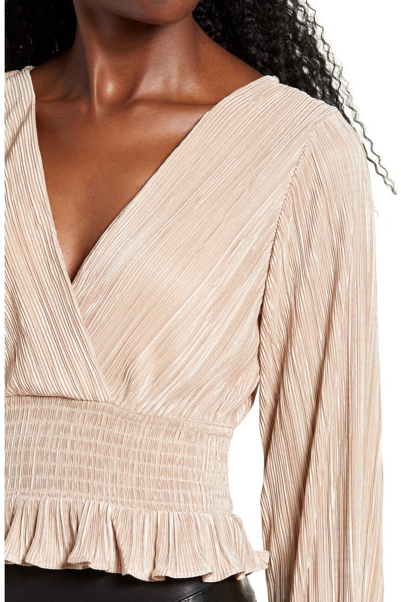 Plissé Smocked Top, Alternate, color, TAN TAUPE