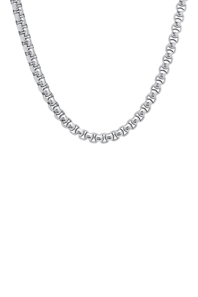 Men's Stainless Steel 24" Box Chain Necklace, Main, color, METALLIC