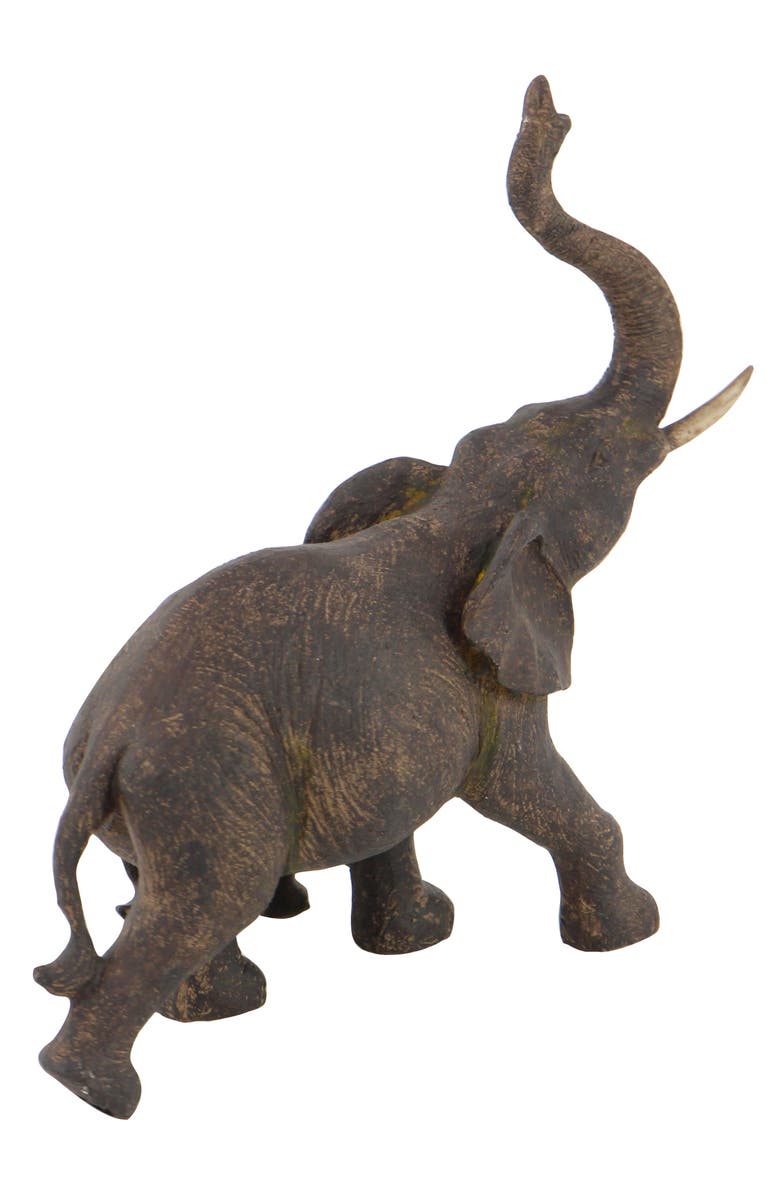 WILLOW ROW Brown Polystone Eclectic Elephant Sculpture, Alternate, color, Brown